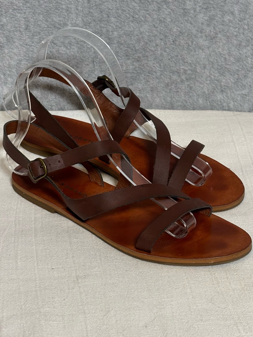 Lucky Brand Alexcia Strappy Leather Sandals-Open Brown/Rust-Women Size 7.5